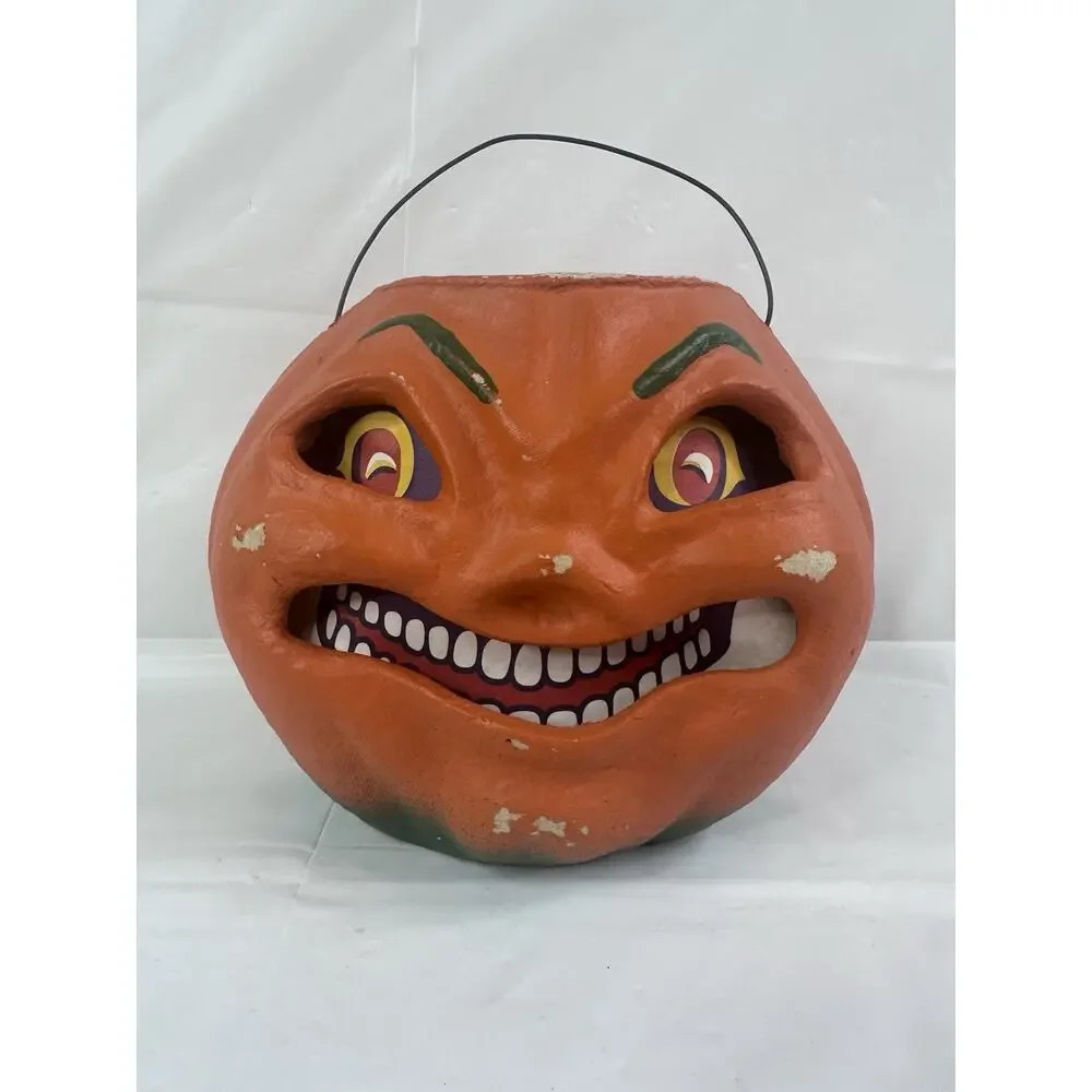 Halloween Folk Art Primitive Paper Mache Jack O Lantern Seasons Gone By - Picture 2 of 10